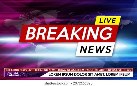 Breaking News Background screen saver on modern gradient background with world map and lights. Vector illustration.