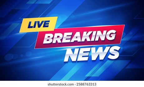 Breaking News background template for television with red and blue background. Breaking News banner template. Live news background 
with shine and bevel effect