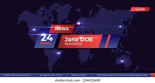 Breaking news background. TV channel headline template with lower third banner for video broadcast, television media live stream screen. Vector illustration of channel breaking news, broadcast tv