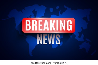 Breaking news background with world map. Vector illustration.