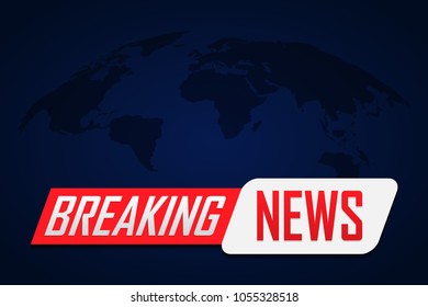 Breaking news background with world map on blue.