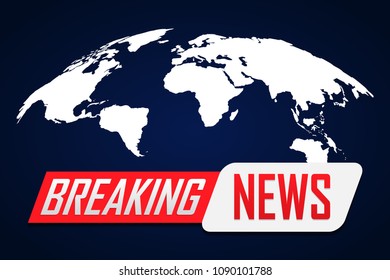 Breaking news background with world map on blue.