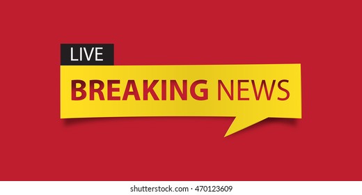 Breaking news banner isolated on red background. Banner design template. Vector illustration