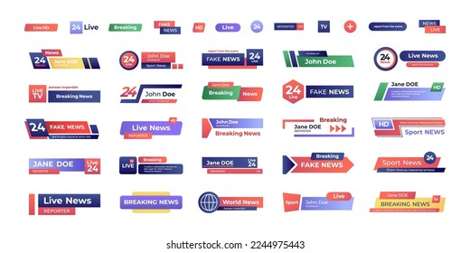 Breaking news banner. Set of tv titles and bars for video streaming broadcasting, television channels lower third header templates. Vector collection of tv breaking banner, bar broadcast illustration