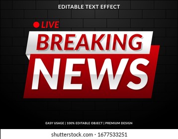 breaking news banner text effect template with 3d style and bold font concept use for brand label and logotype sticker