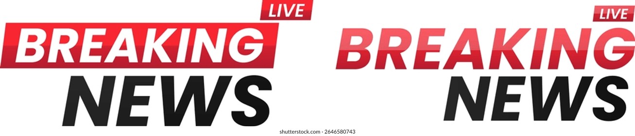 Breaking News broadcast alert icons with red and black combo used for online headlines, YouTube intros, or urgent push notifications