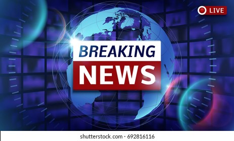 Breaking news broadcast vector futuristic background with world map. News broadcast and breaking news live illustration