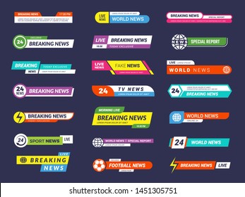 Breaking news. Broadcasting banners tv sport video interface vector graphic. Illustration of interface sport header, broadcast channel bar