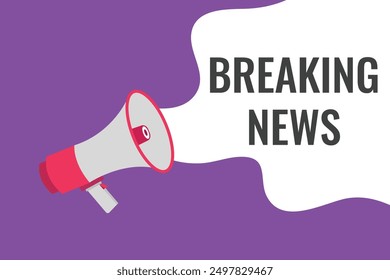 Breaking News button, banner, label, template for website. Breaking News text with colorful megaphone icon