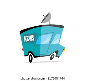 Breaking news car side view. Flat vector illustration in cartoon style isolated on white background.