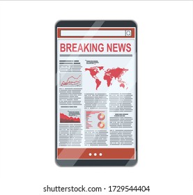 Breaking news. Close up of print newspaper with breaking news on smartphone. Vector illustration.