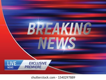 Breaking news composition with blurry background and on-screen graphics with editable text logo and captions vector illustration