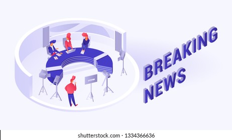 Breaking news concept 3d isometric vector illustration