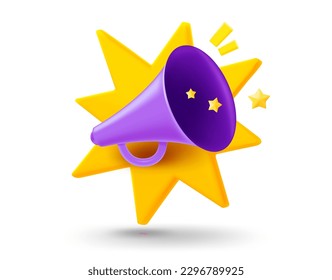 Breaking news concept. Loud speaker with explosion effect. 3d vector mobile application icon with notification