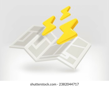 Breaking news concept. Paper with thunderbolts. 3d vector illustration