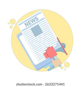 breaking news concept. reading news online using an app on a device. Newspaper on a mobile phone. urgency and attention. marketing, and advertising. Flat design vector illustration.