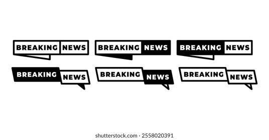 breaking news headline icon symbol sign vector design black white color illustration collection isolated