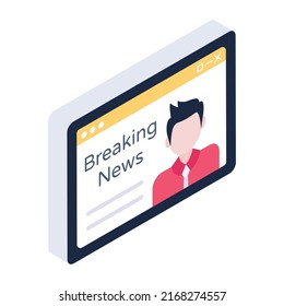 Icono de noticias de última hora diseñado en estilo isométrico 

