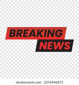 Breaking news icon template red black transparent vector, lettering news symbol tittle editable file format eps, simple modern media label broadcast banner template 