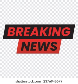 Breaking news icon template red black transparent vector, lettering news symbol tittle editable file format eps, simple modern media label broadcast banner template 