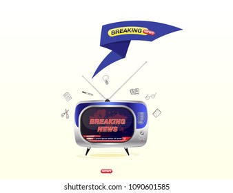 Breaking news with Interface video player and old TV. Flat vector illustration EPS10.