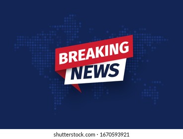 Breaking news Isolated vector icon. Sign of main news on dark world map background 