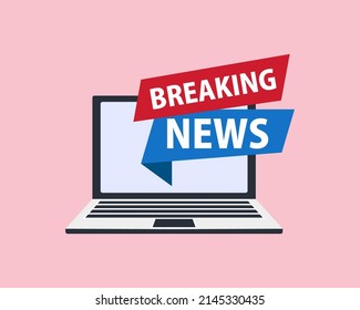 Última noticia Icono vectorial aislado. Signo de las noticias principales en la pantalla del portátil fondo blanco