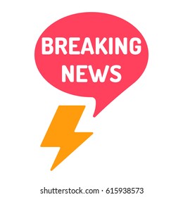 Breaking news. Lightning and speech bubble icon. Vector illustration on white background.