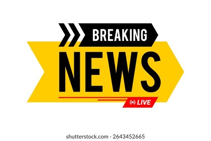 Breaking News Live Announcement Banner with Arrow. For background, icon, logo, sign, symbol, social, media, website, badge, label. Vector illustration