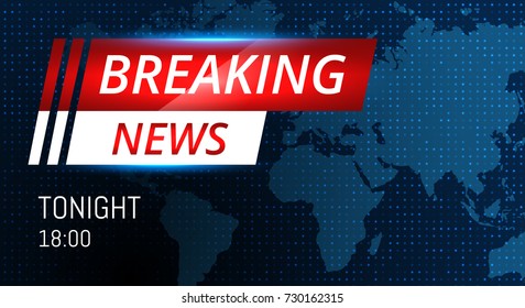 Breaking News Live background banner with planet map . Business or Technology News Background. Vector stock Illustration. EPS 10