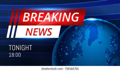 Breaking News Live background banner with planet map . Business or Technology News Background. Vector stock Illustration. EPS 10