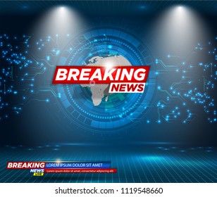 Breaking News Live Banner on Glowing Wavy Lines Background. Business / Technology News Background. Vector Illustration.