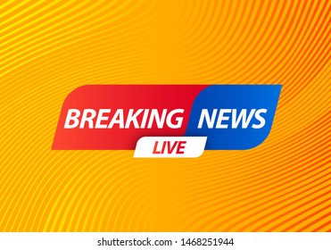 Breaking News Live Banner on Yellow Wavy Lines Background. Business and Technology News Background. Vector Illustration. 