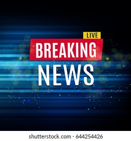 Breaking News Live Banner on Glowing Wavy Lines Background. Business / Technology News Background. Vector Illustration.
