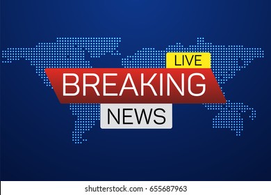 Breaking news live banner on worldmap. Business technology world news background. Vector Illustration.