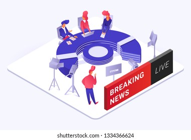 Breaking news live concept 3d isometric vector illustration