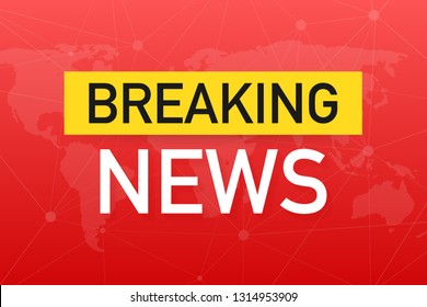 Breaking News Live on World Map Background. News background. Vector stock illustration.