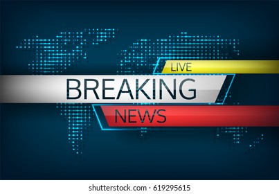 Breaking news live on world map background isolated vector illustration. Emergency latest news, communication technology, including direct, dissemination of information.