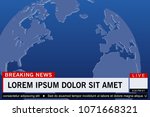 Breaking news live template on world map background. Vector illustration.