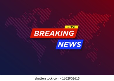Breaking News Live Text on World Map Background with blue and purple colors . Vector illustration eps 10
