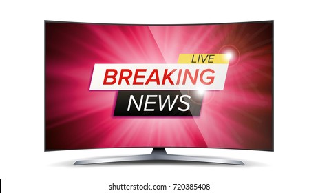 Breaking News Live Vector. Red TV Screen. Technology News Concept. Isolated Illustration