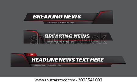 Breaking news lower third with modern futuristic red and black background. Lower Third TV News Bars Set Vector. News alerts, video streaming