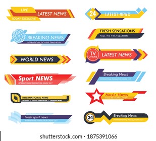 Breaking news. Lower third TV news bars vector set. Live news. Banners for broadcasting television video template. Streaming news signs