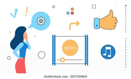 Breaking news media concept flat line vector illustration