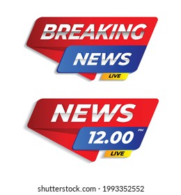 breaking news minimalistic logo on white background red blue and yellow color vector eps 10