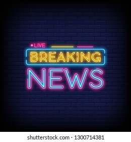 Breaking News neon sign vector with Brick Wall Background. Breaking News Design template neon sign  light banner  neon signboard  nightly bright advertising  light inscription. Vector illustration