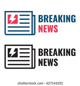 Breaking news. Newspaper icon set. Flat vector illustration on white background.