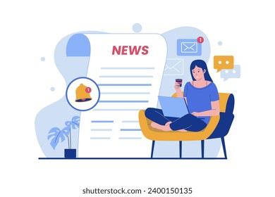 Rompiendo el concepto de vector de alerta de notificación de noticias. Ilustración plana del vector