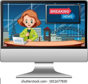 Breaking news on computer screens isolated illustration