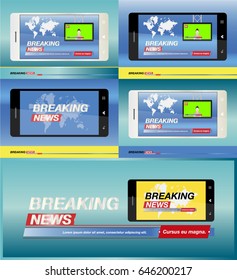 Breaking News on smartphone with background of the world map. Modern mobile TV. Vector illustration EPS 10